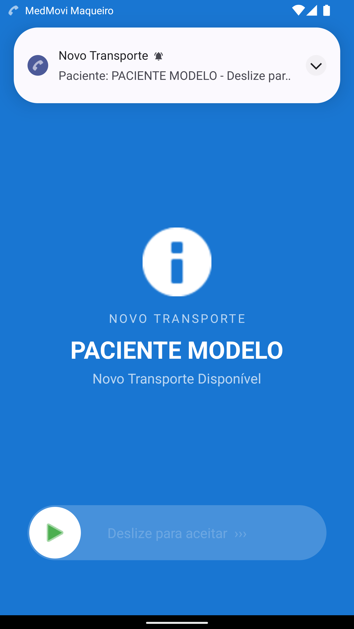 Novo transporte tocando no app do maqueiro