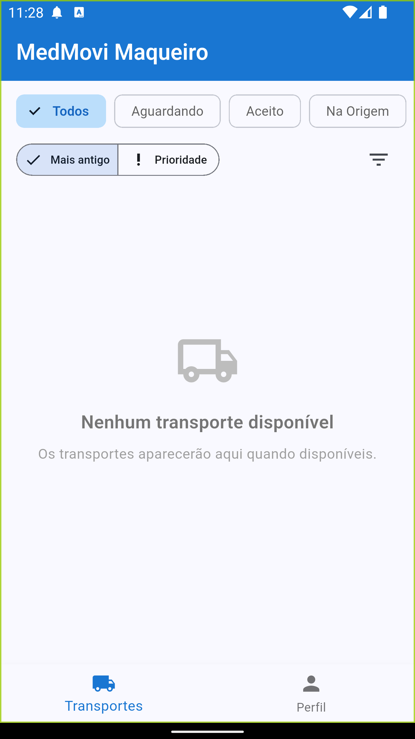 Tela de aguardando transportes