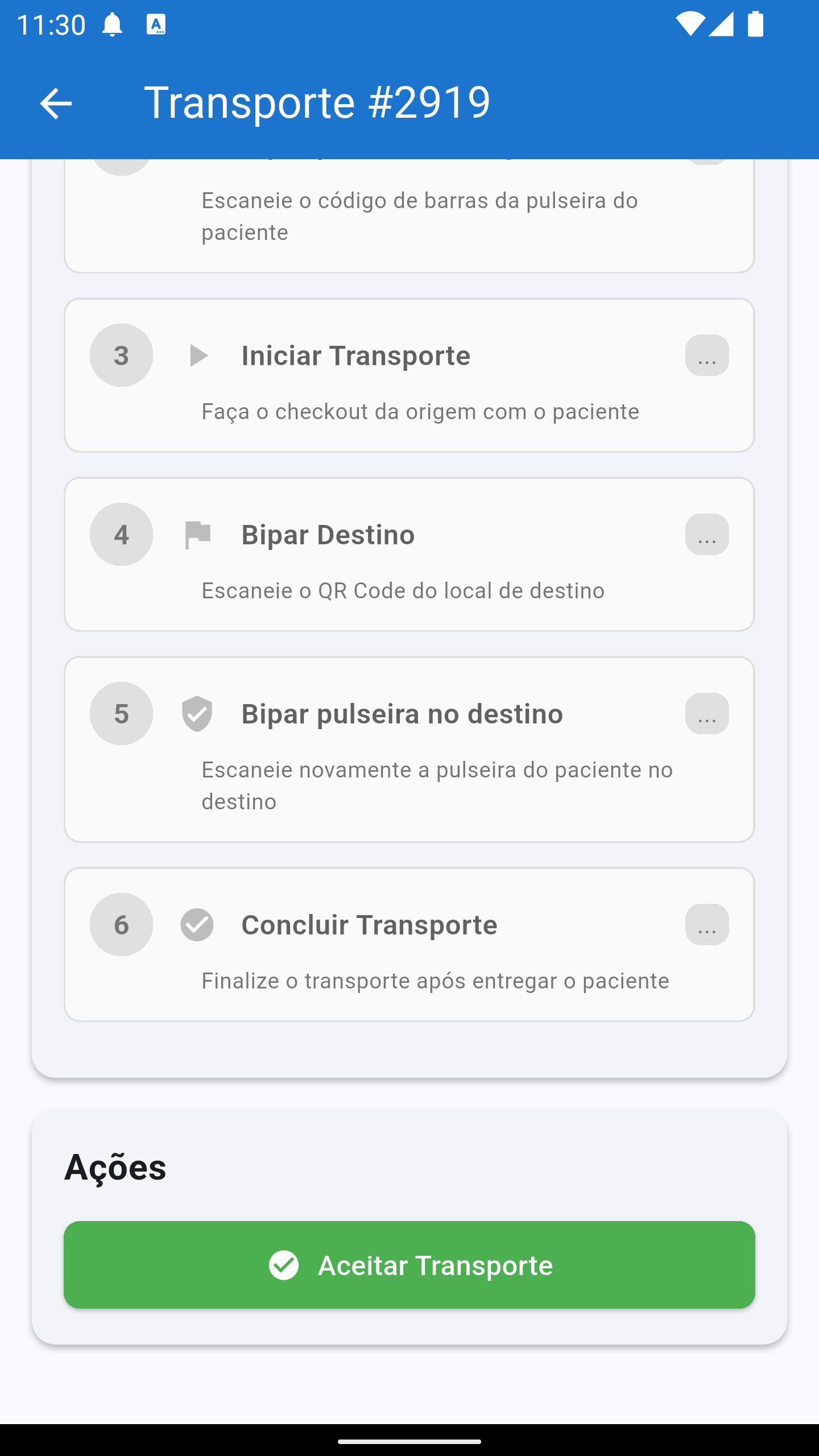 Aceitar transporte no app