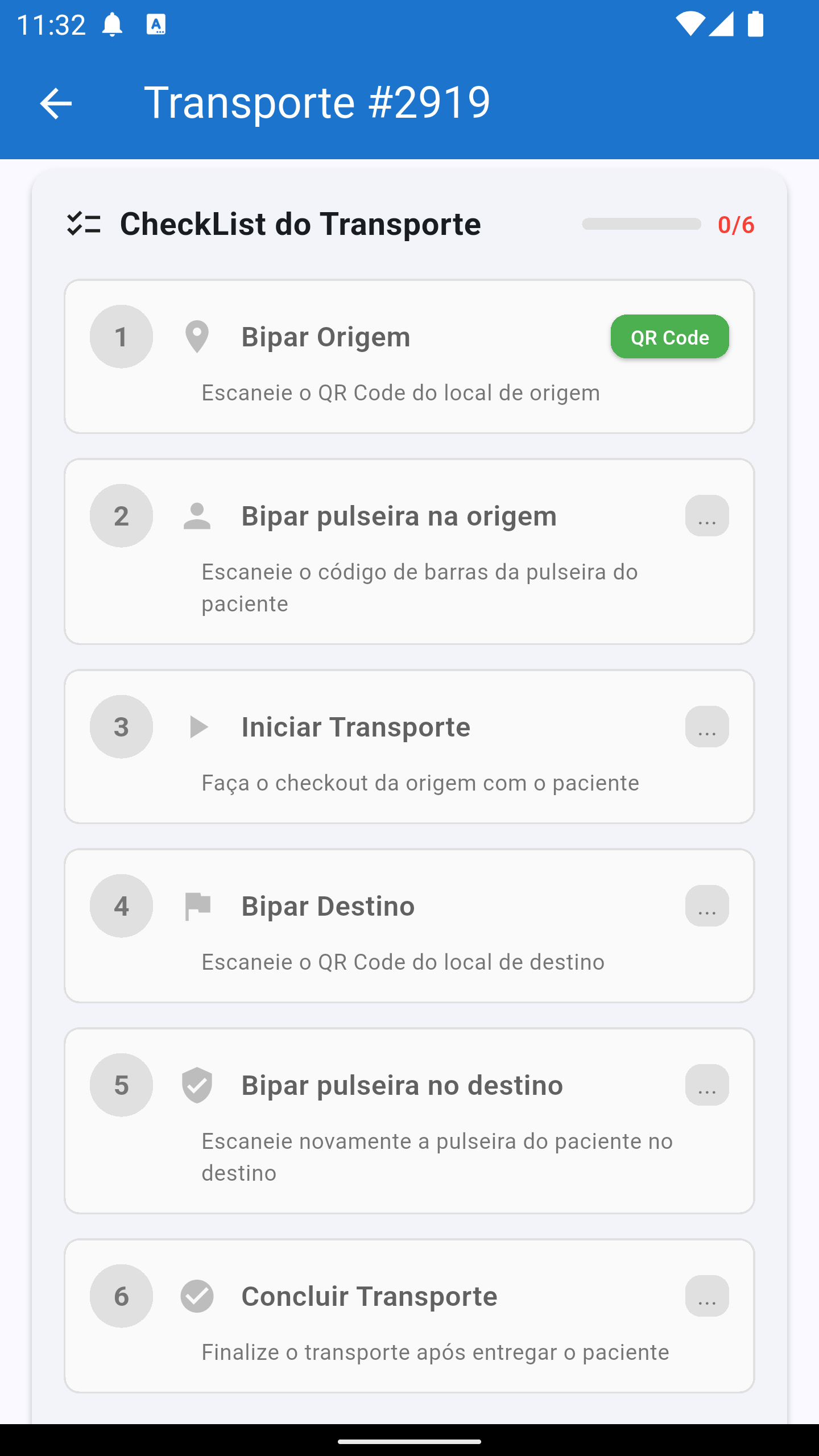 Checklist do transporte no app
